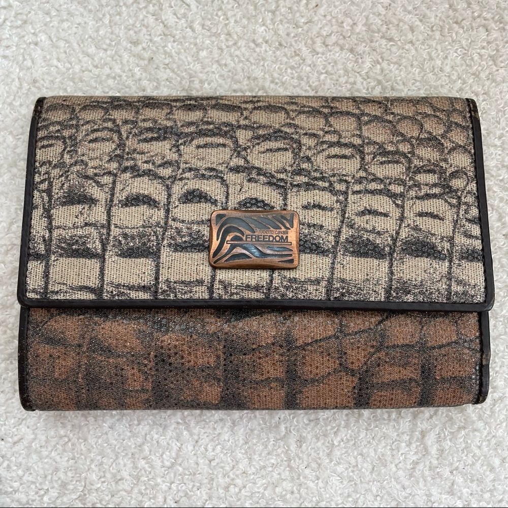 Roberto Cavalli Freedom Animal Print Tri-Fold Wallet